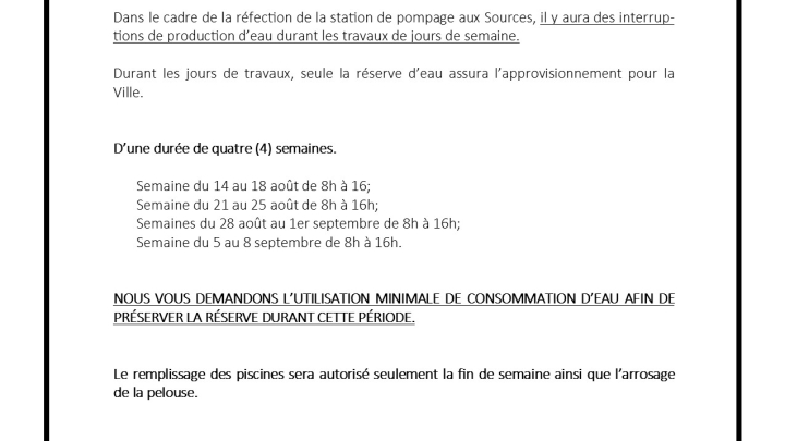 UTILISATION MINIMALE DE CONSOMMATION D'EAU