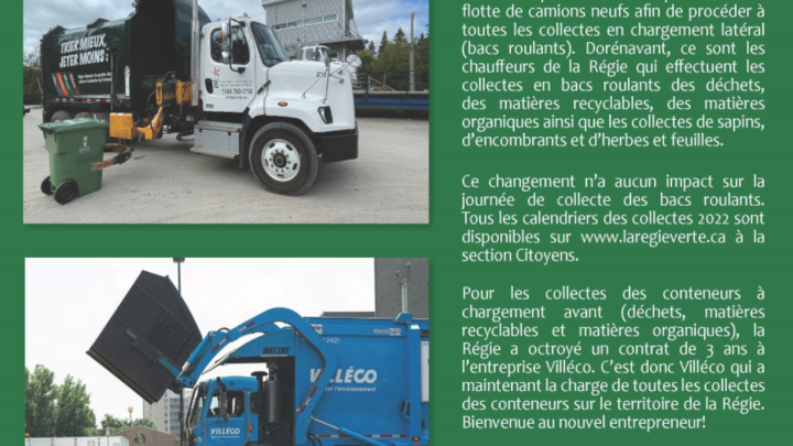 NOUVEAUX CAMIONS POUR LA RÉGIE VERTE