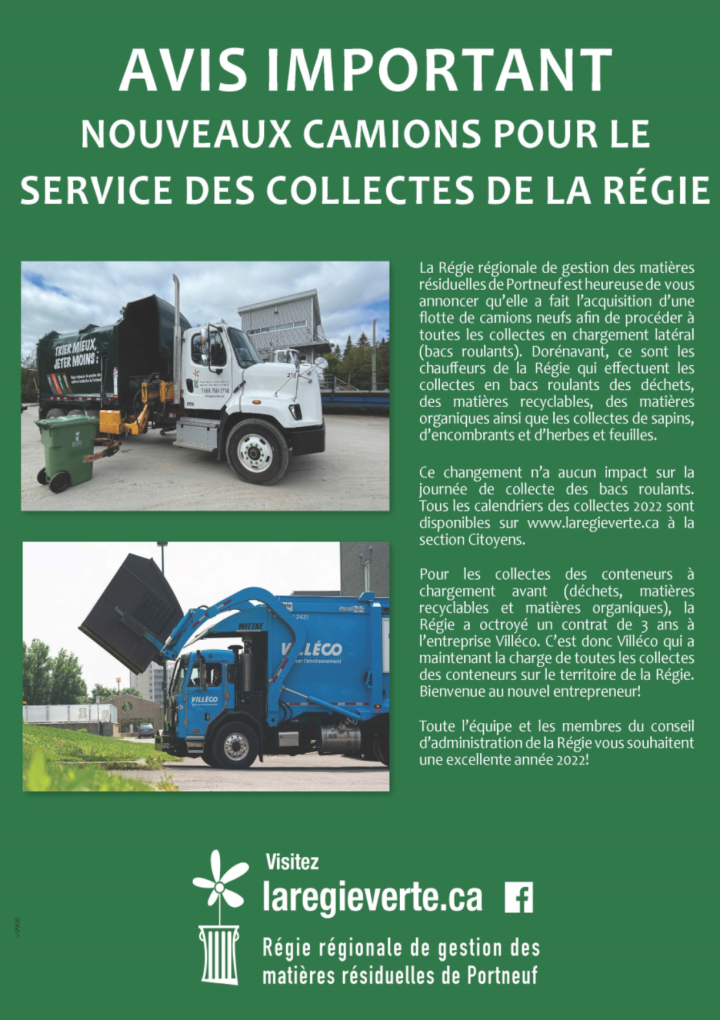 NOUVEAUX CAMIONS POUR LA RÉGIE VERTE