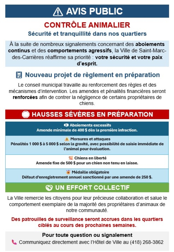 AVIS PUBLIC - CONTROLE ANIMALIER
